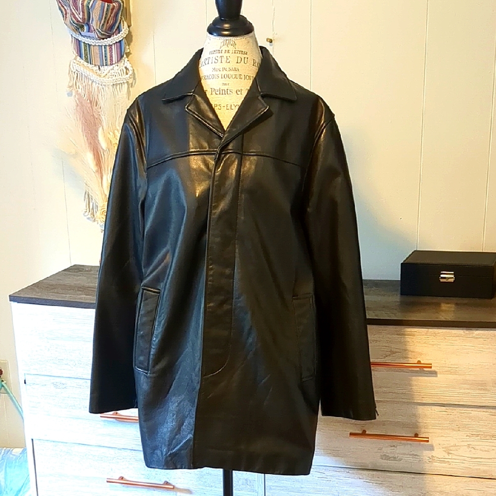 Banana Republic Genuine Leather Black Trench Coat